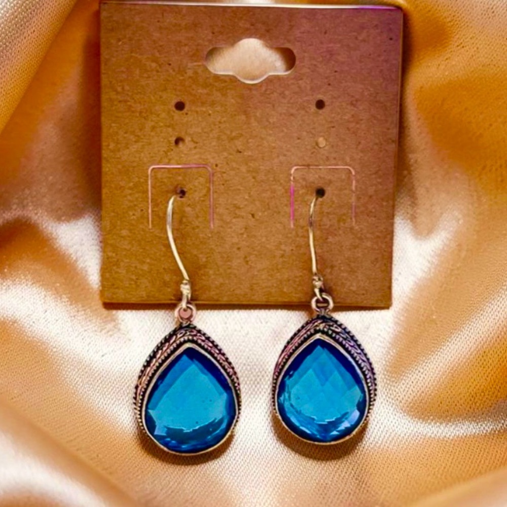 Sterling silver earrings Blue / Teal 925 earrings facets cut Beautiful - Picture 10 of 13